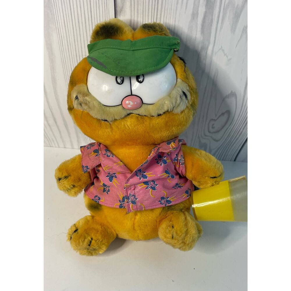 HTF Vintage Garfield the Cat with Tags Plush Toy Lime Glass 1981 Dakin (READ)
